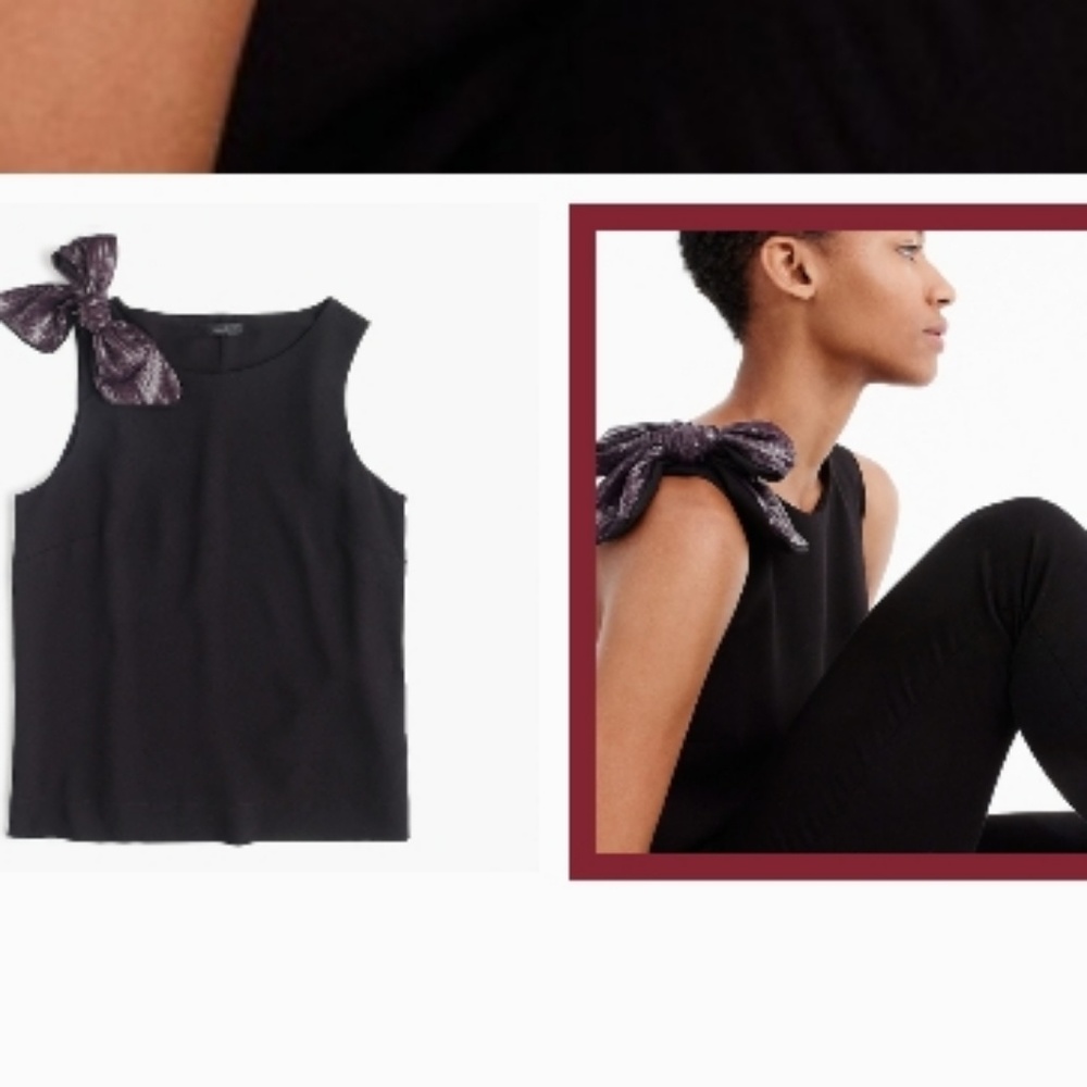 J. Crew Womens Black Shoulder Bow Drapey top